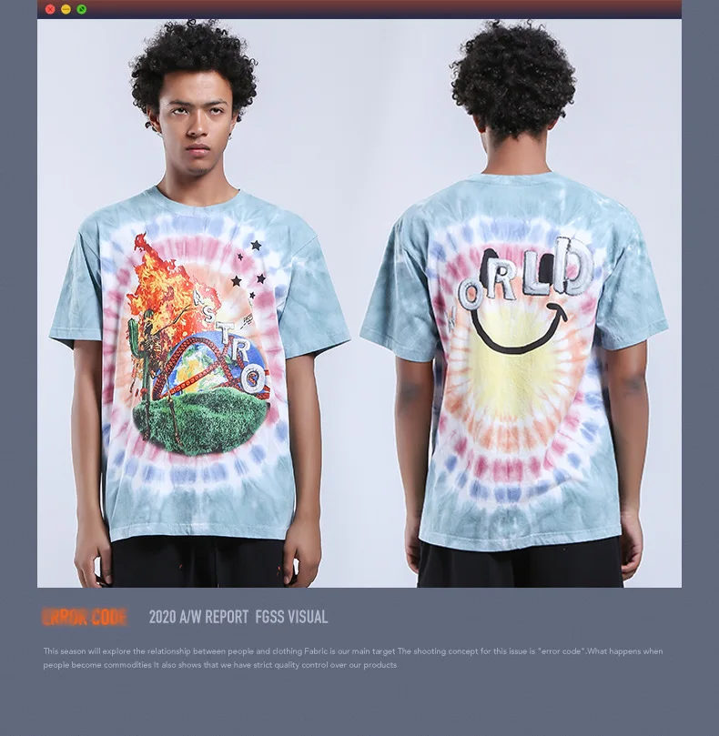 

Travis Scott AstroWorld Tour Oversized T Shirt Cotton Short-sleeved T-shirt Men's TShirt Loose Tie-dyed Printed Casual Tops