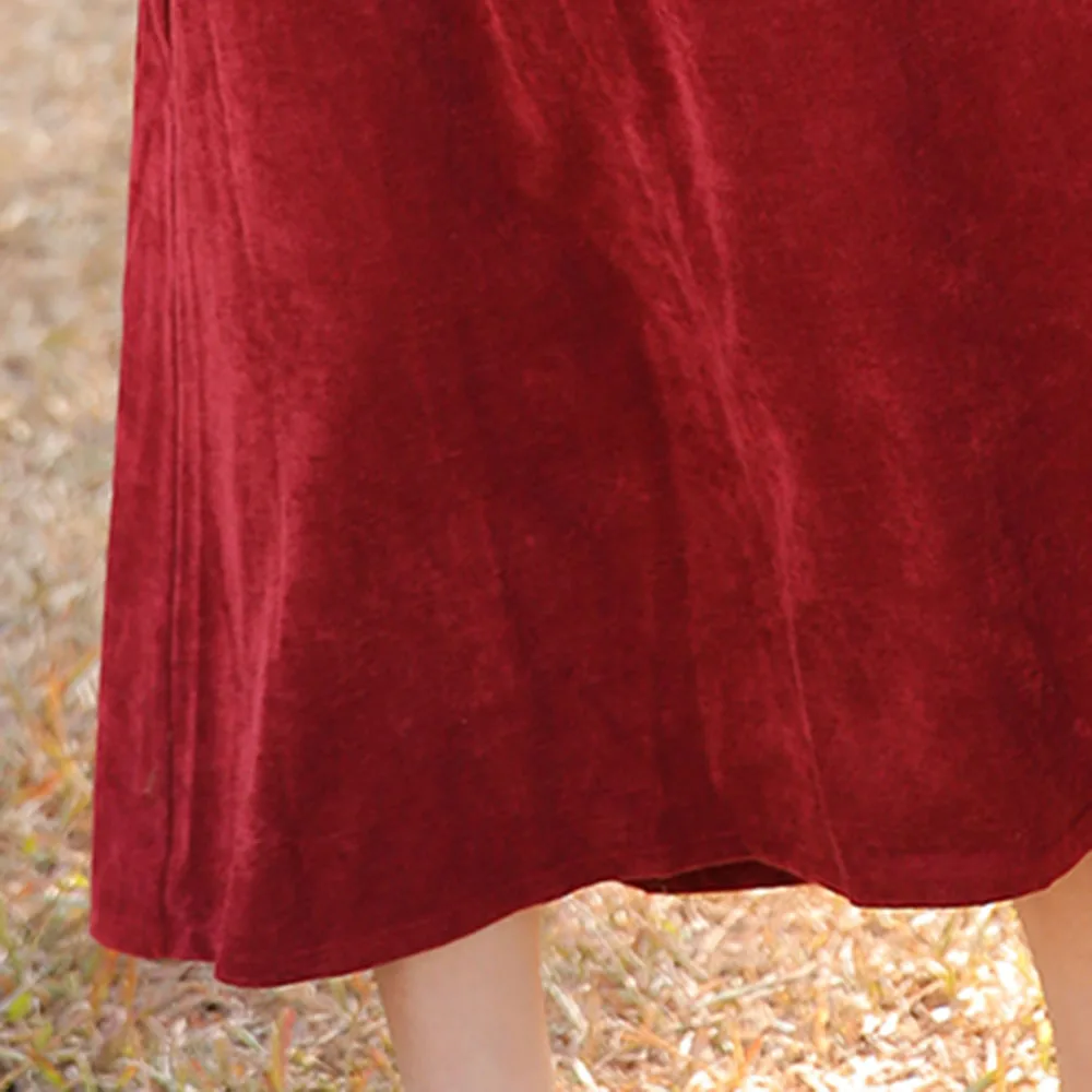 

Korean Fashion Retro Ladies Dresses Fashion Temperament Casual French Red Wine High Waist Navy Collar Long Sleeve 2021