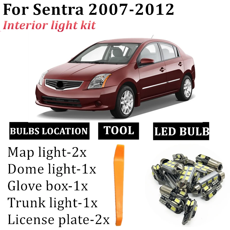 

7x Car LED Interior Light Kit For 2007-2010 2011 2012 Nissan Sentra T10 Festoon led Map Dome Ceiling Trunk License Plate Lamp