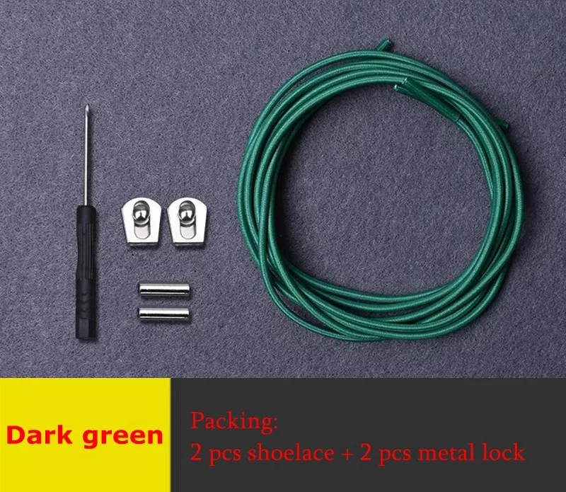 Dark green Эластичные шнурки металлическая пряжка круглые шнурки для ботинок удобная Блокировка без завязок шнурки для обуви дети взрослые Кроссовки Ленивые шнурки 1 пара - Цвет: Dark green