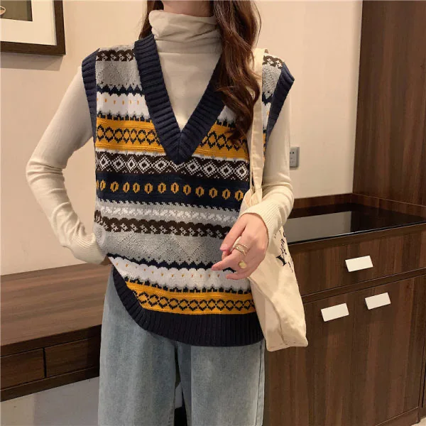 

England Style Knit Sweater Vest For Women High Street Sleeveless Pullover Autumn Fall Wild Femme Wool Outfit
