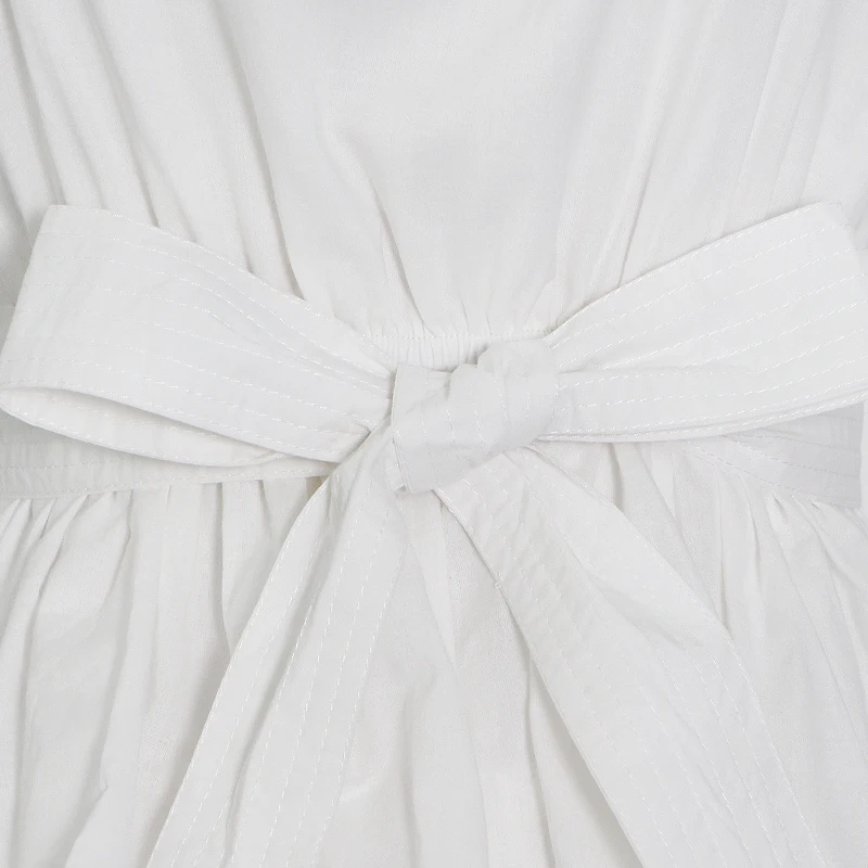 

Elegant Patchwork Ruffle Female Dress Stand Collar Short Sleeve High Waist Bowknot Summer Dresses For Women Fashion