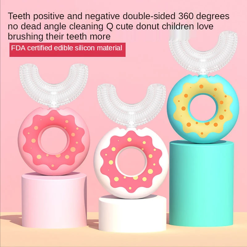 

Children U-shaped Toothbrush Kid Cream Doughnut Manual Toothbrush Kids Silicon Safety Manual Teeth Tooth Brush Cartoon Pattern