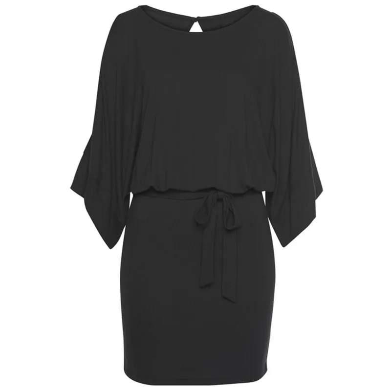 

2020 Summer New Style Printed Round Neck Belt Bat Sleeve Mini Dress Ladies Casual Dress Belt Hollow Sexy Hem Mini Dress