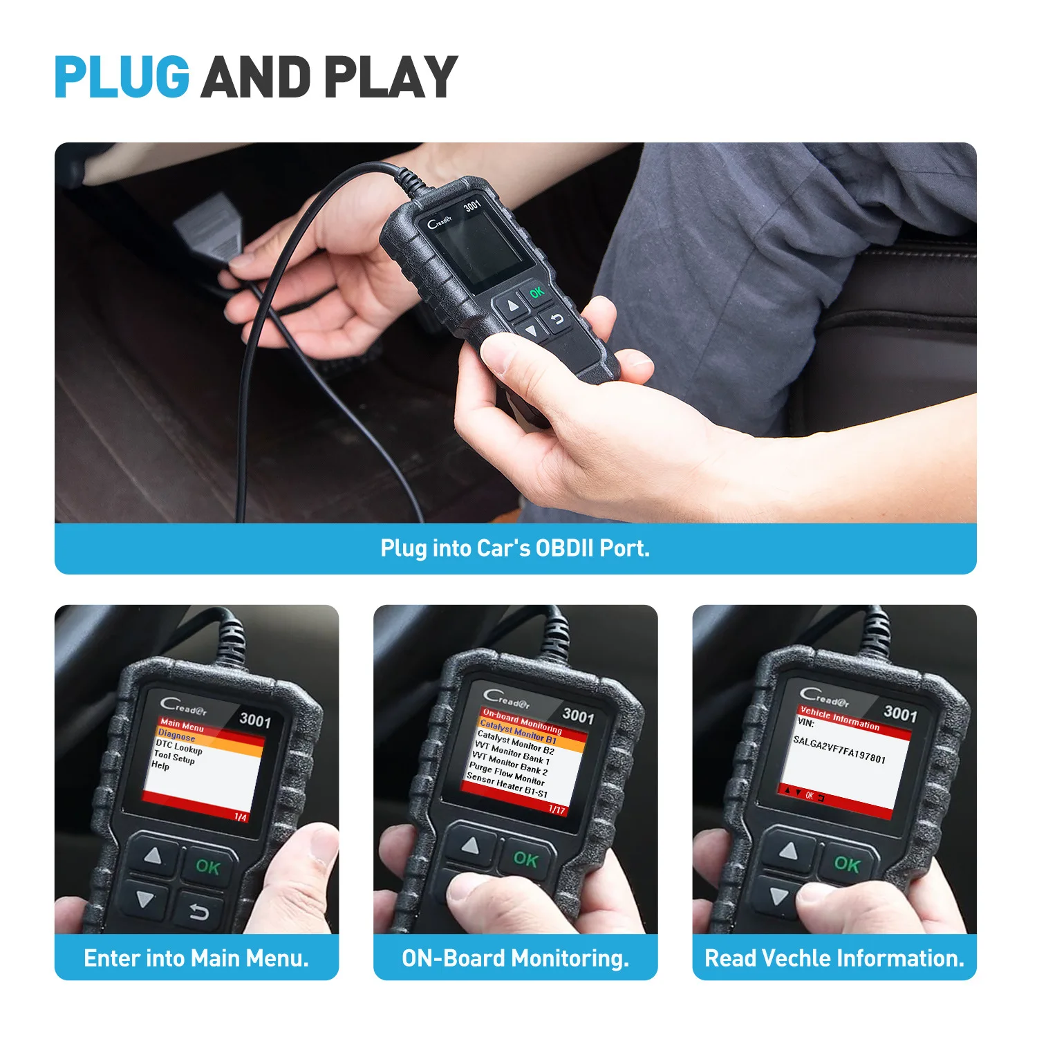 

CR3001 Auto OBD2 Coder Car scanner Support Full OBD II/EOBD Launch Reader Car Diagnostic Test tool automotive engine off elm327