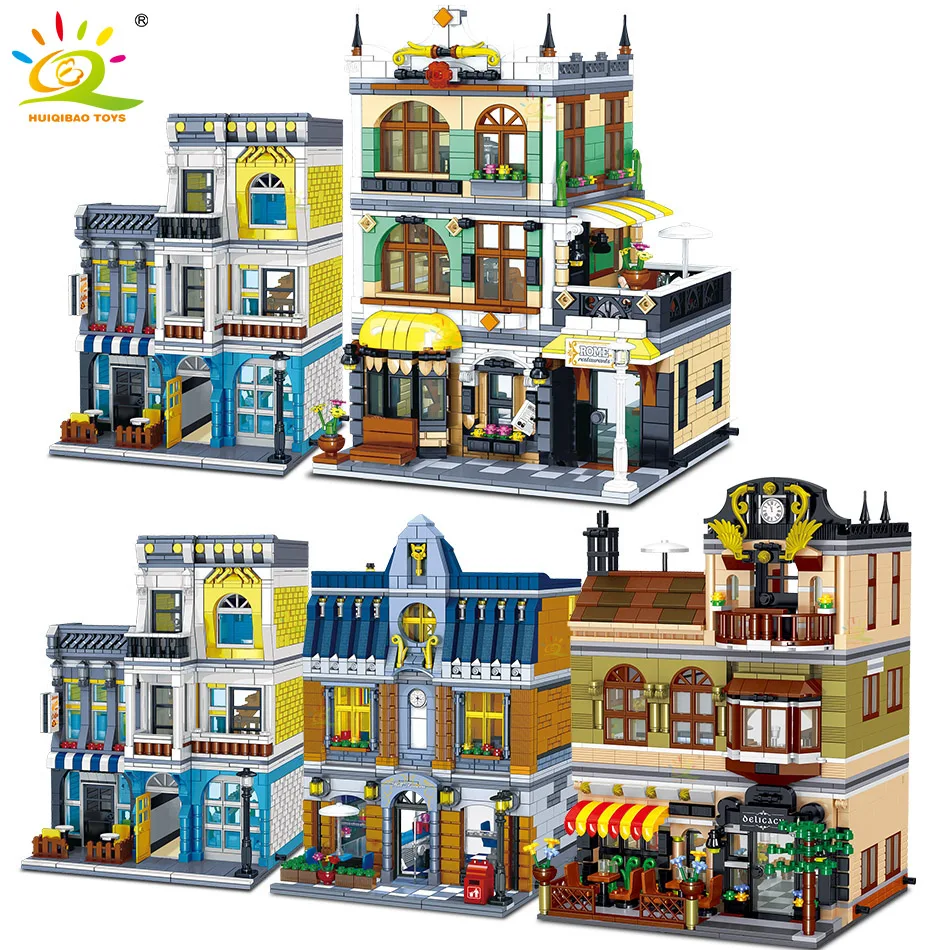 

HUIQIBAO City Buildings Coffee Public House Shop Building Blocks Construction Architecture Street View Restaurant Bricks Toys
