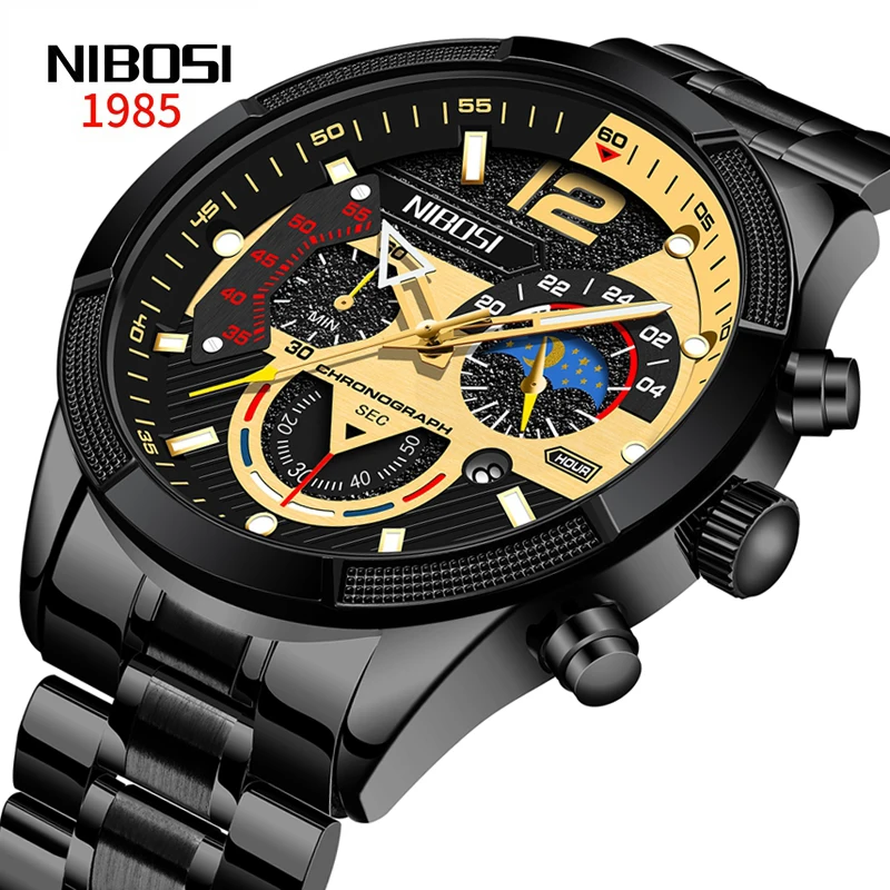 NIBOSI Luxury Brand Men Chronograph Sports Watches Men's Army Military Wristwatch Male Date Quartz Watch Clock Relogio Masculino