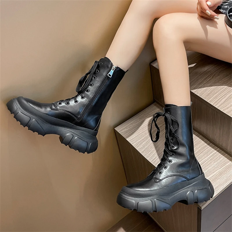 

2021 Fashion Women Boots Knee-high Pu Boots Quality Long Comfort Mujer Thigh High Boot Platforms Women Black Booties Female