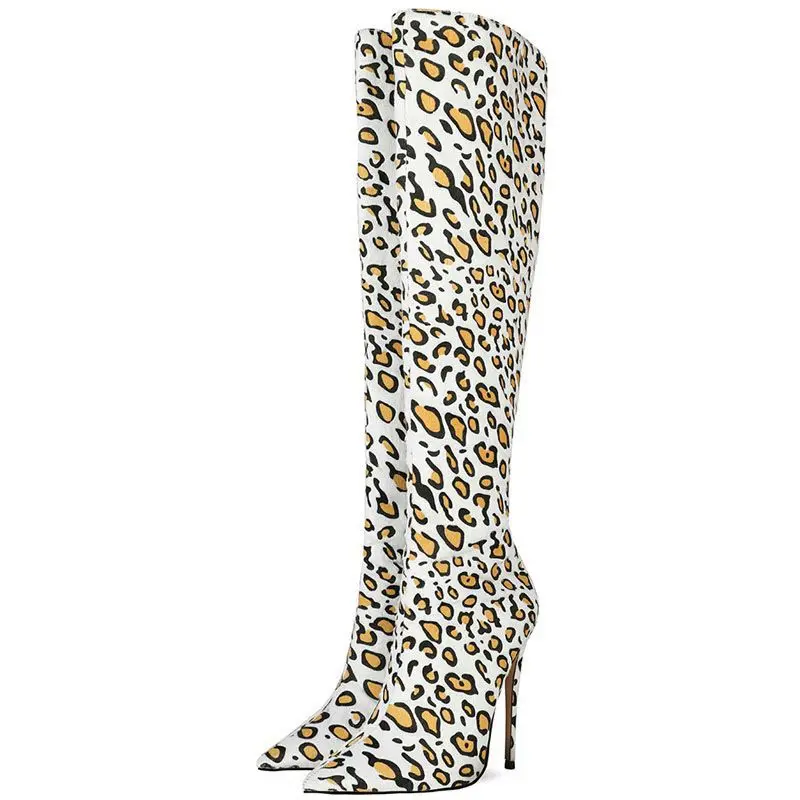 

Outer Single European Style Sexy Personality Trendy Boots Hit Color Imitation Horsehair Leopard Print Side Zipper Women Boots