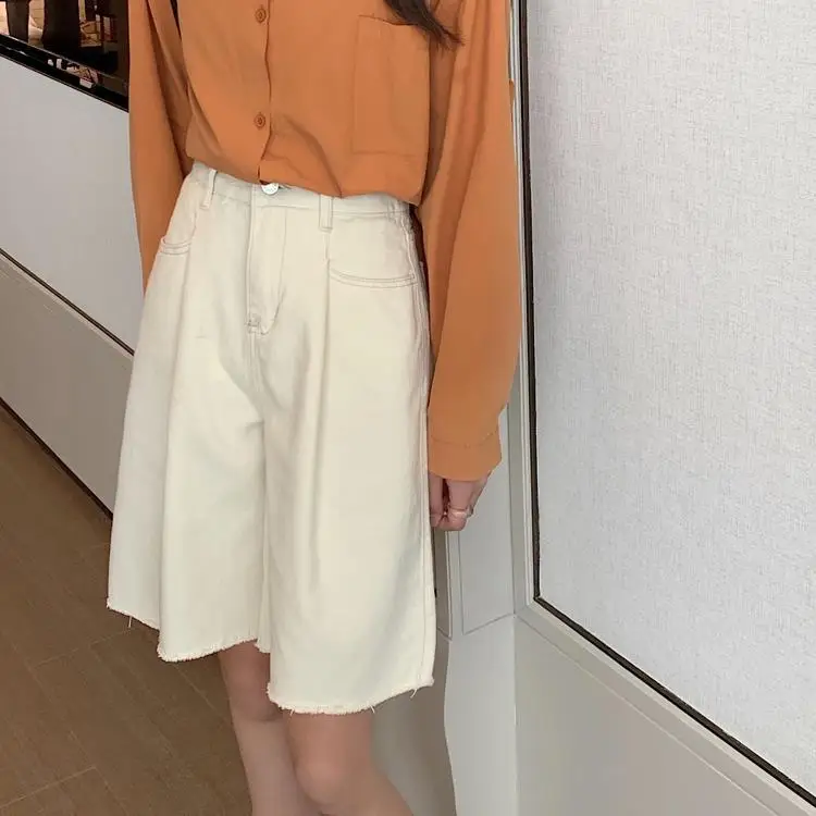 Женские плиссированные брюки до колена однотонные с высокой талией и карманами