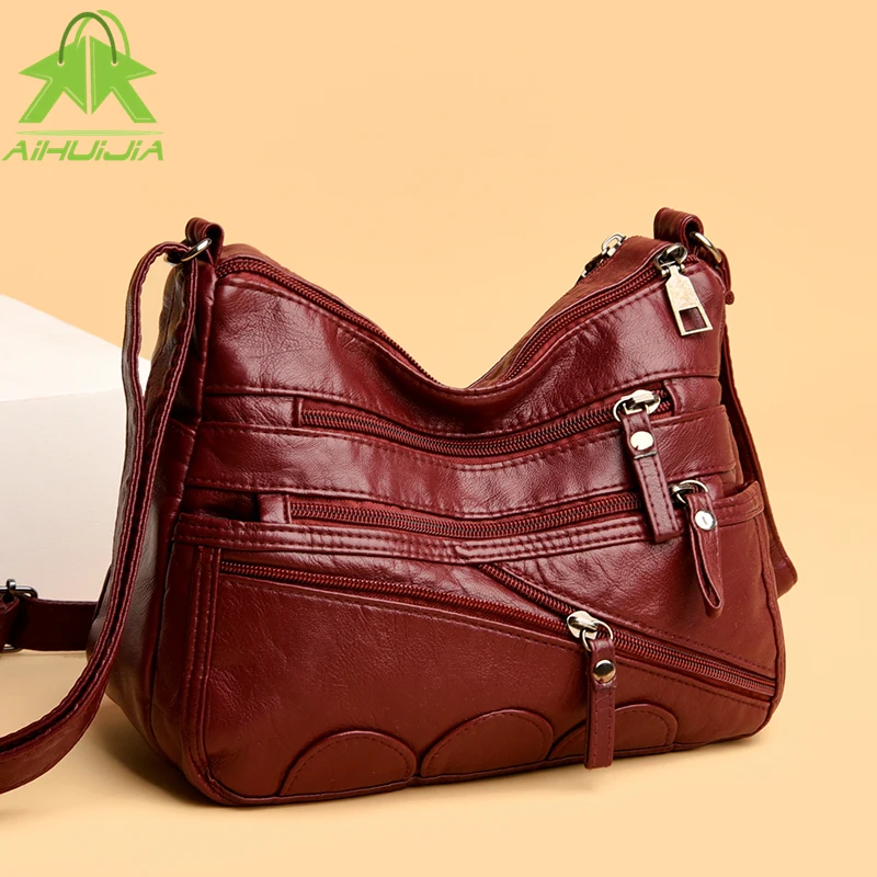 

High Quality Women's Soft Pu Leather Shoulder Bags Fashion Multi-Layer Messenger Bag 2021 New Luxury Designer Handbag and Purse