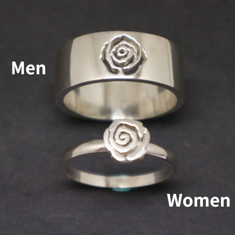 

Couple Ring Silver Plated Rose Ring Fashion Romantic Promise Ring Men and Women Wedding Eternal Love Jewelry Anniversary Gift