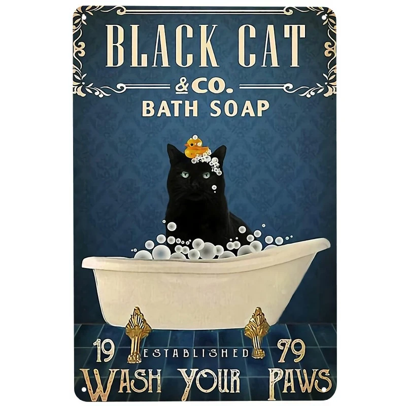

Cat Wash Your Paws printed Metal Signs Retro Tin Signs Funny Poster Decor for Bar Pub Club Decoration for Living Room Home