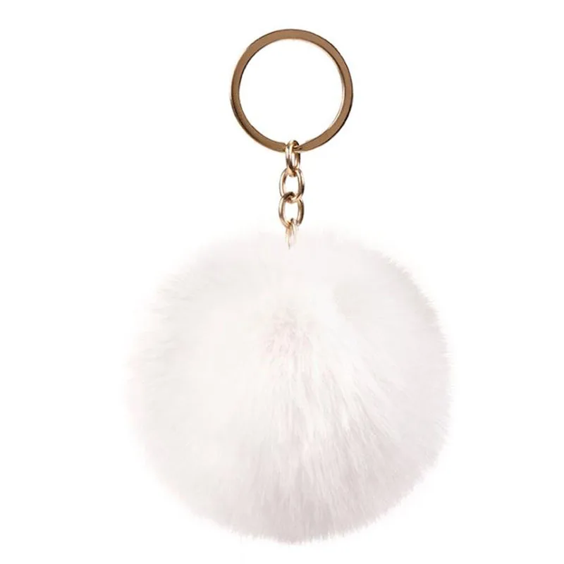8cm Simple Pompom Fur ball Keychain Artificial Rabbit Fur Animal Key Chain For Woman Car Bag Accessories Key Ring 15 colors