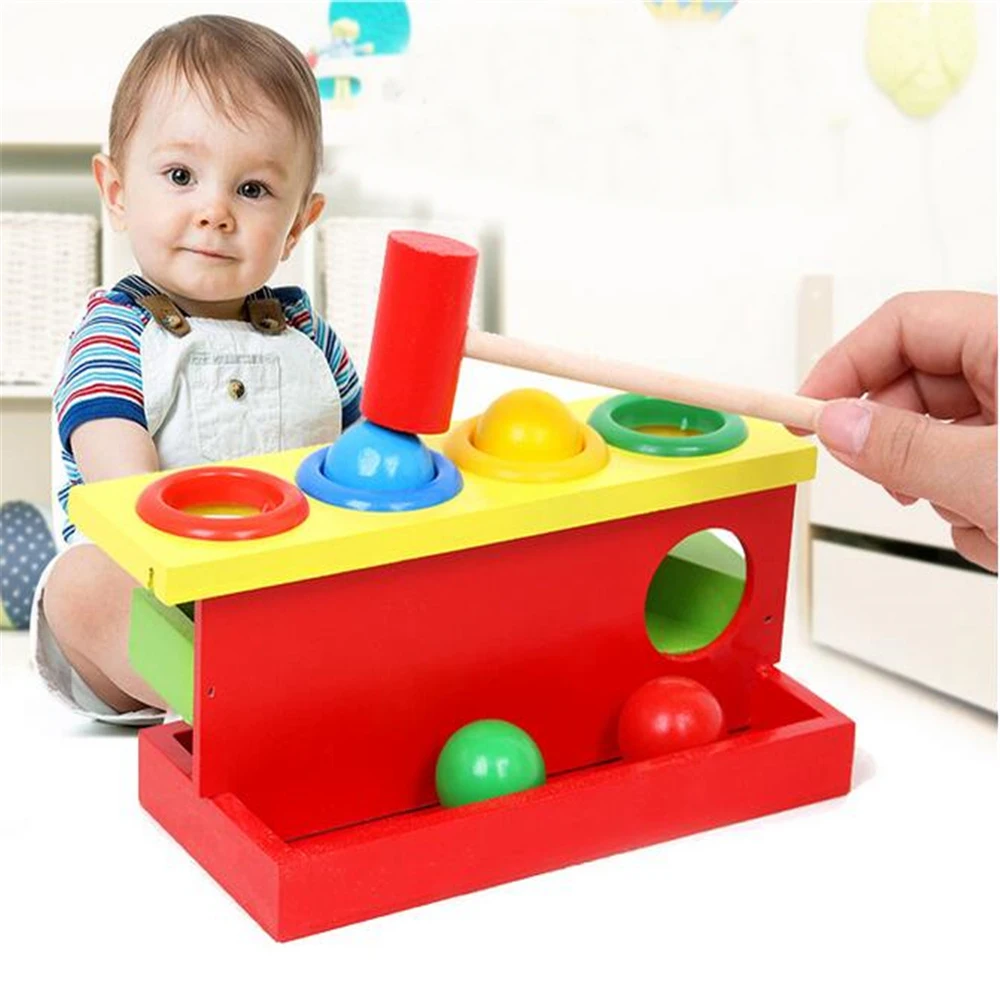 

Wooden Matching Color Piling Hand Hammering Ball Box Toy Parent-child Interactive Toys Early Learning Educational Baby Toys