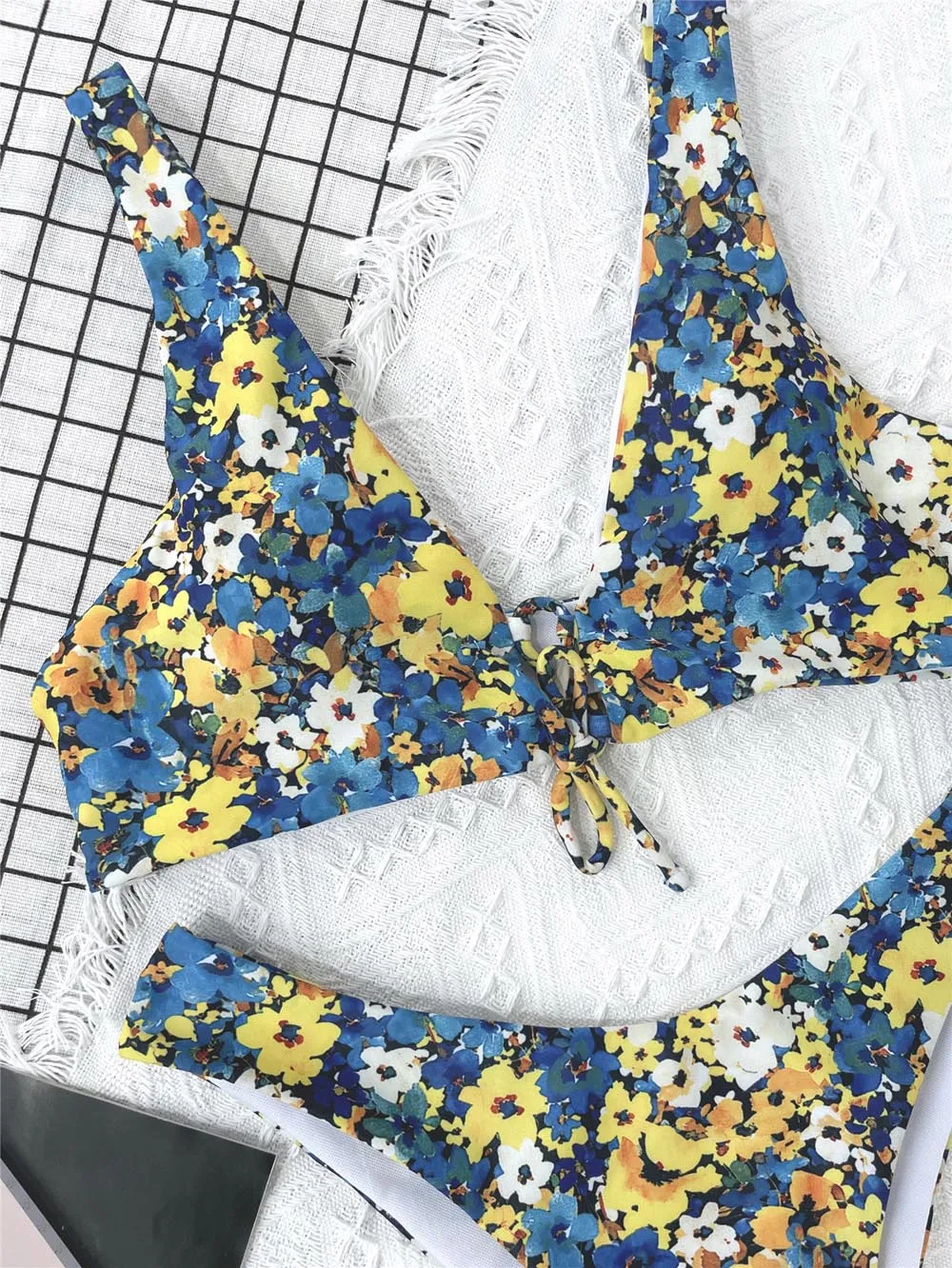 

2021 New Floral Print Swimsuit Women Bandeau Push up bikini set String High cut Swimwear Bathing suit