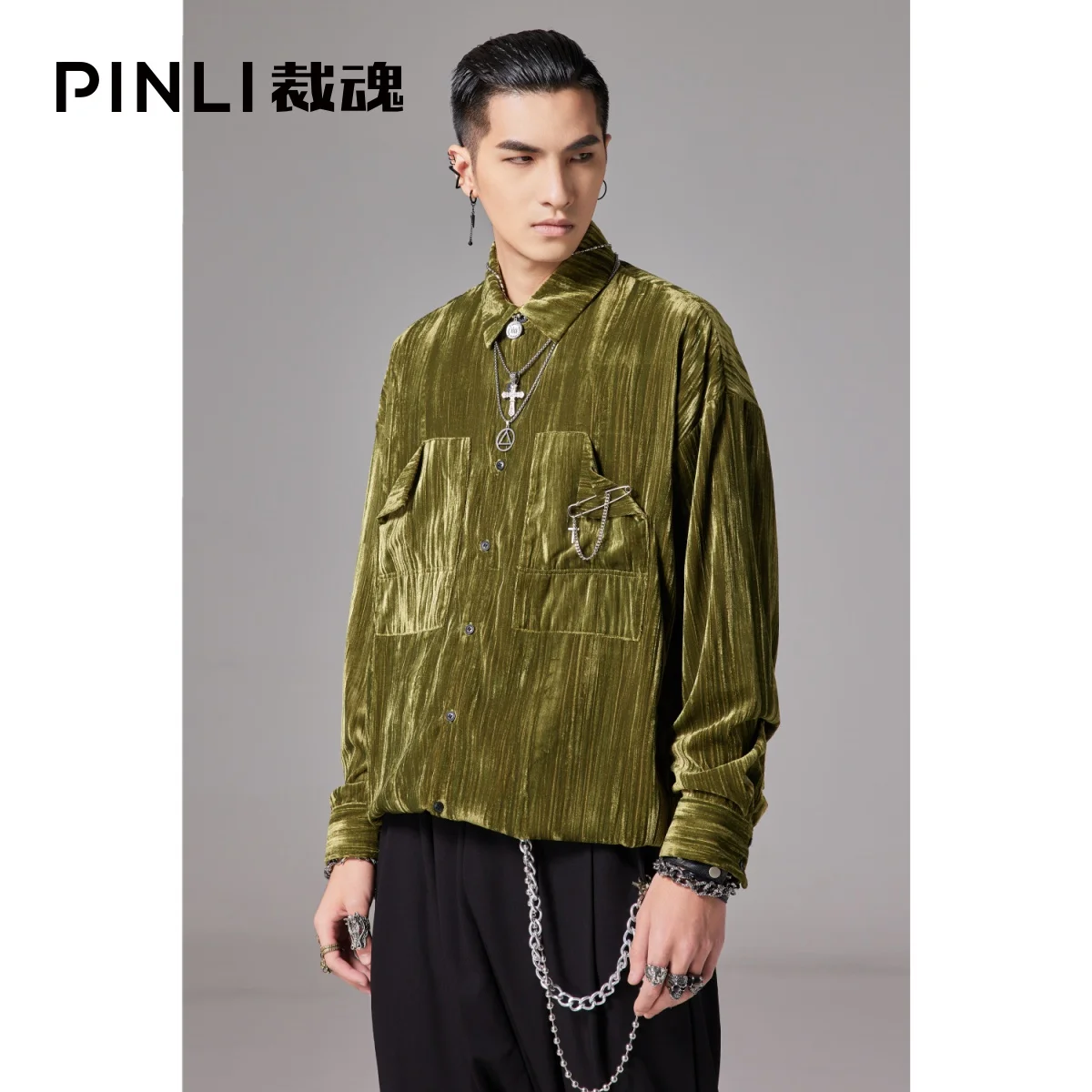 

Free Shipping New Unique Pinli 2021 Army Green Autumn Men's Fashion Male Loose Velvet Casual Long-sleeved Shirt BC213113044