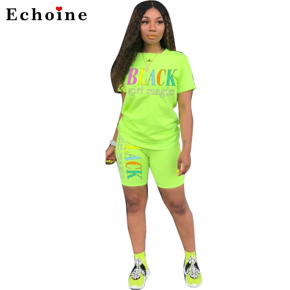 Женский комплект из 2 предметов Повседневная футболка с буквенным принтом