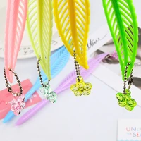 24 pcs cartoon creative openwork leaves feather pendant gel pen student writing office stationery supplies pen wholesale
