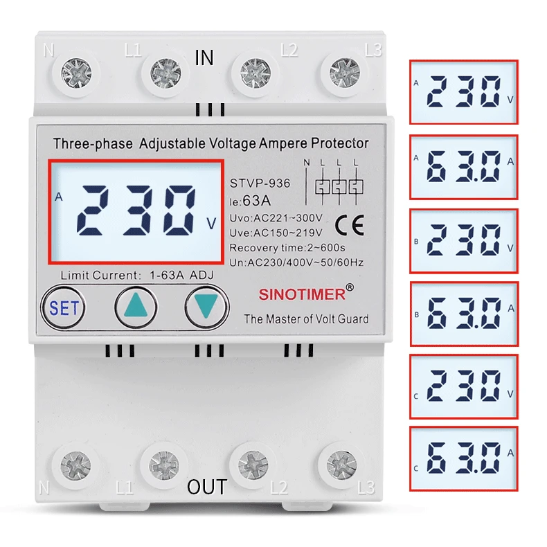 din рейка 3 фазы реле напряжения 380V Вольтметр Амперметр и имеет более тонкий