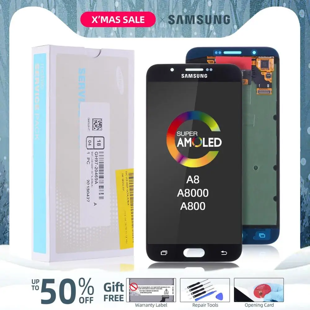 AMOLED Дисплей для SAMSUNG Galaxy A8 A8000 A800 A800F LCD в сборе с тачскрином 5.7" черный белый золотой