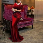 Женское вельветовое платье-русалка, длинное винтажное вечернее праздничное платье с открытыми плечами и оборками, размера плюс