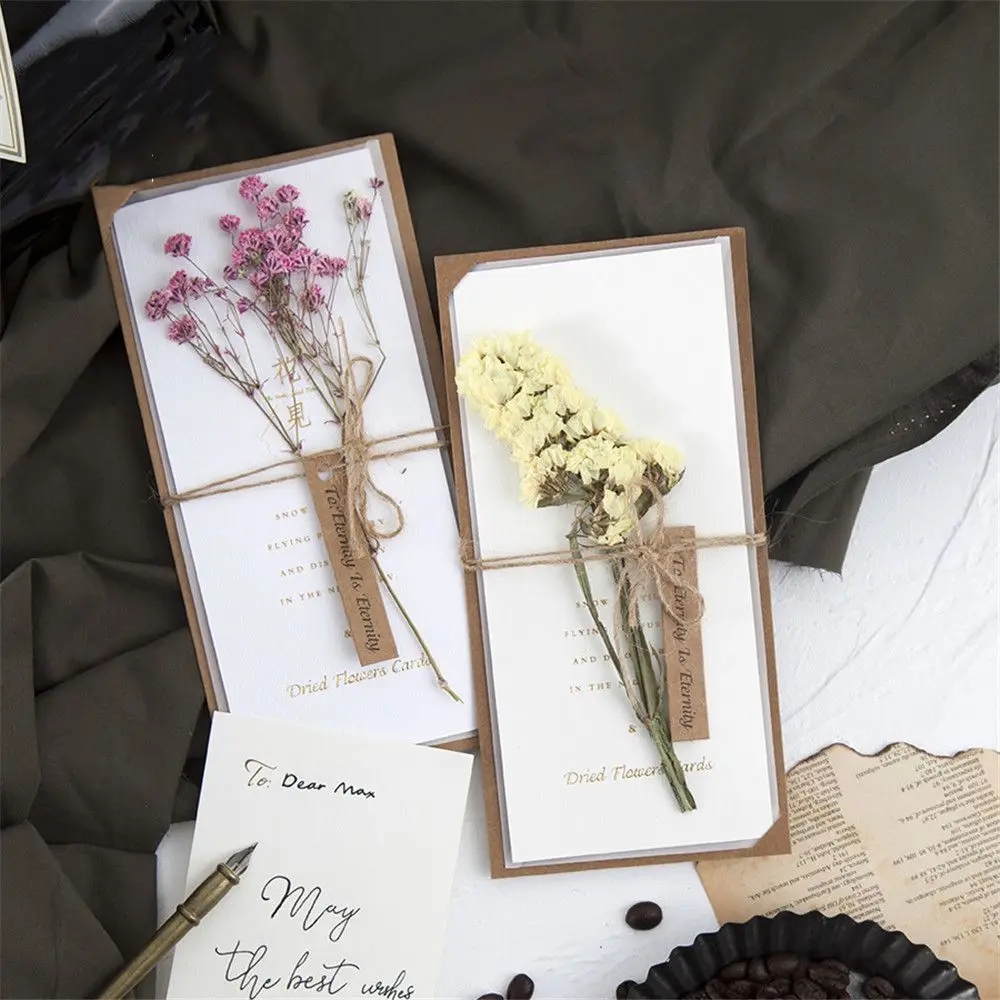 Retro Kraft Paper Invitation Greeting Card with Envelope Dry Flower Handmade Letter DIY Wedding Party Envelopes | Канцтовары для