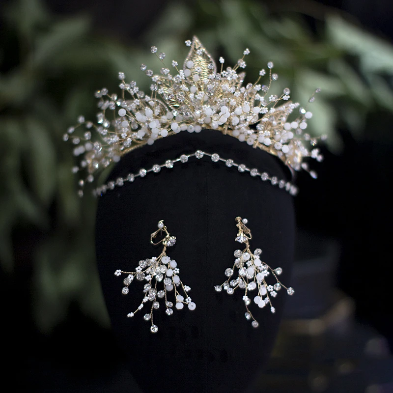 

NiuShuya Baroque Crowns Gold Leaf Headband Hair Jewelry Wedding Hair Accessories Princess Tiara Handmade Bridal Headpiece