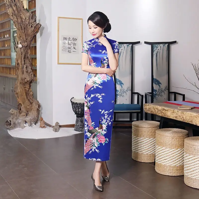 

Spring And Autumn Middle-aged Costume Etiquette zou xiu qun Children Long Vintage Improved Cheongsam Short Sleeve