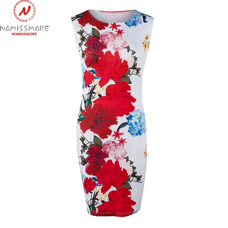 Женское облегающее платье без рукавов Летнее мини с круглым вырезом и цветочным