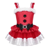 xmas party princess dress for girl red santa claus costume faux fur bow mesh tutu dress baby girl clothes cosplay santa claus