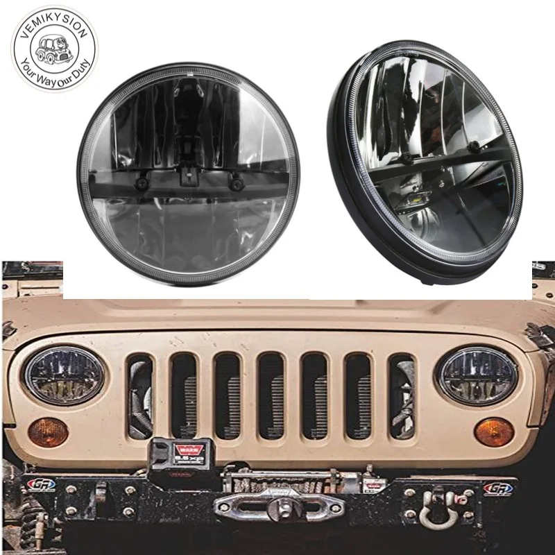 

2PCS 7" Round Complex Metalized Reflector LED Headlight Kit 6000K and Adapter for 07-'17 Jeep Wrangler JK Hummer H1&H2
