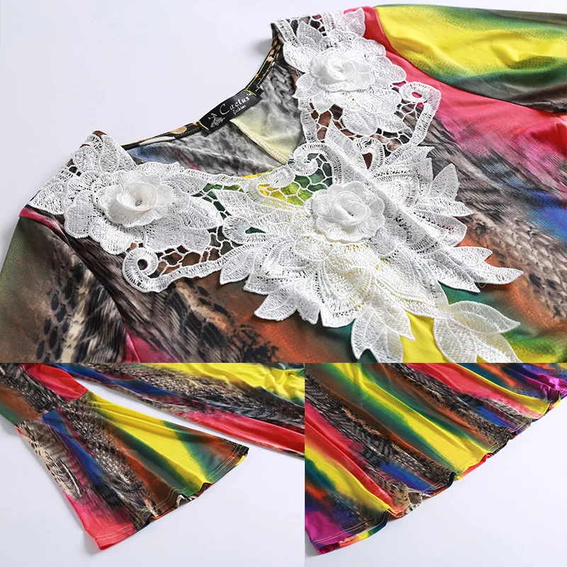 

S-7XL Plus size Women Casual Dress Coloured Striped Printed Ice silk Shirt Dress Flare Sleeve Oversize Dress Vestido Maxi Dress