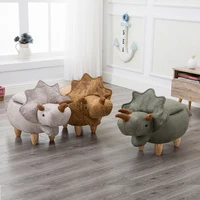 15%,Dinosaur Shape Creative Wooden Footstool Sturdy Storage Shoe Bench Sofa with Bronzing Fabric Wooden Legs Multicolor