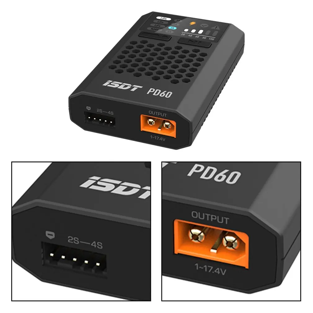 Cargador de equilibrio de bater&iacute;a Lipo ISDT PD60, 60W, entrada tipo C para bater&iacute;a Lipo LiHV NIMH/ CD para Dron de coche de carreras RC-2