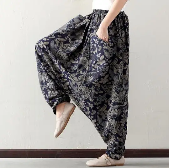 Ретро этнический принт BOHO Хиппи шаровары женские повседневные брюки свободные