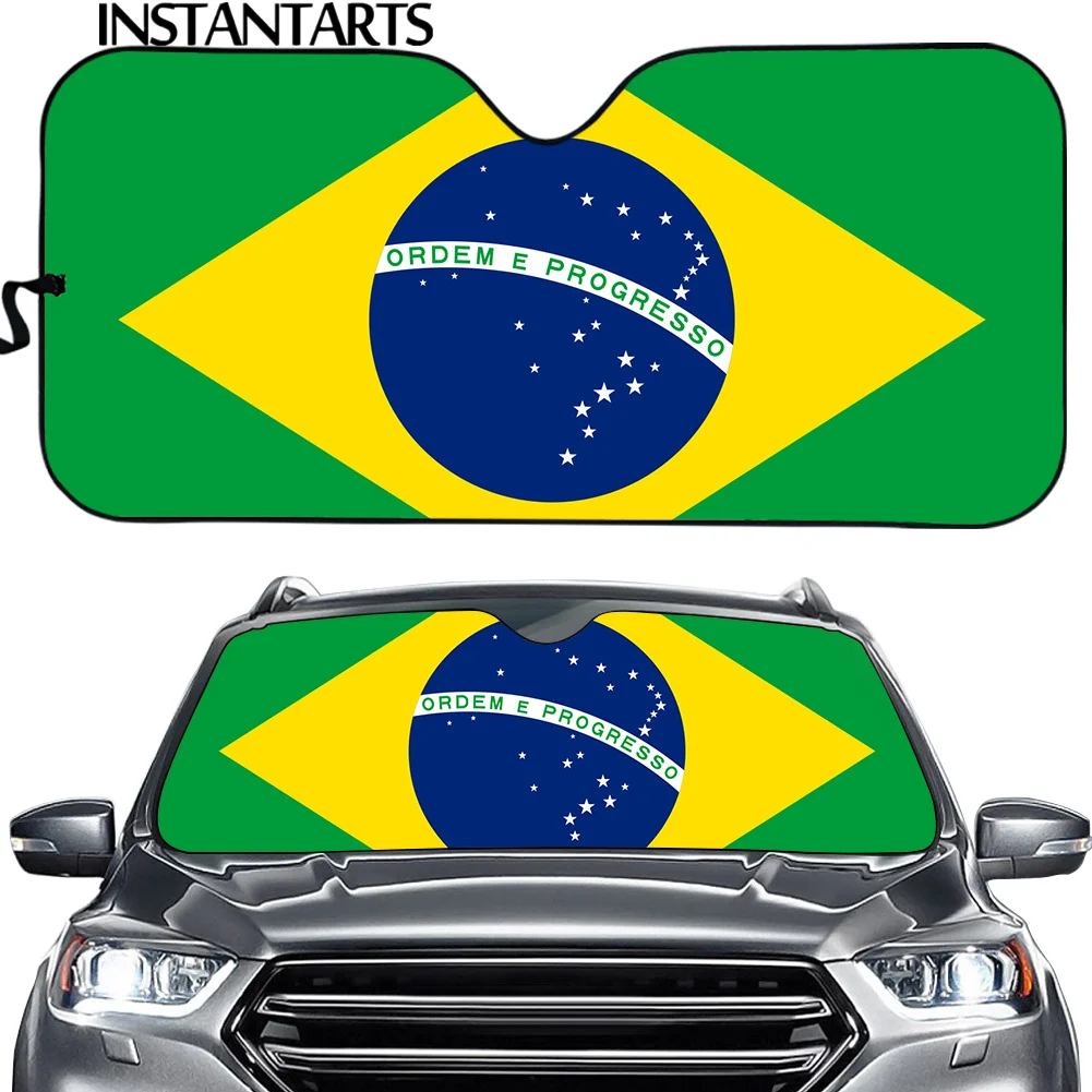 

INSTANTARTS Brazil Flag Print UV Protect Foldable Sunshade for Windshields UV Sun Universal Car Windshield Sun Shade Sun shade