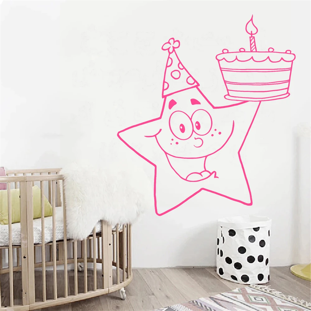 

Starfish Cake Wall Stickers For Kids Girl Room Poster Happy Birthday Decals Vinyl Livingroom Party Decoration Murals HJ0128