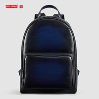 luxury genuine leather mens backpack large capacity business laptop bag travel bag computer backpack retro brushed schoolbag