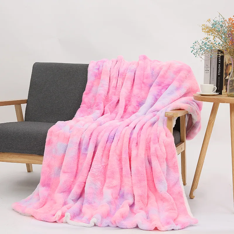 

Rainbow Fuzzy Weighted Blanket Throw Blankets & Throw Warm Home Decoration For Winter Faux Fur Double-deck Drop Shipping