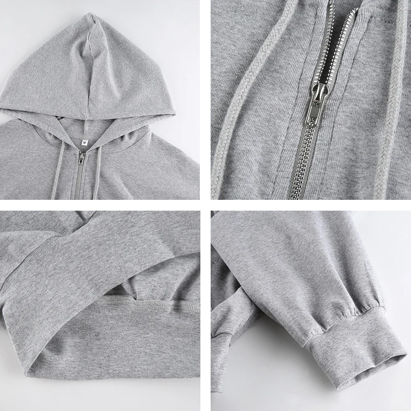 

Gray Zip Up Hoodie Crop Top And Strap Button Dress Cotton Two Piece Set Tracksuit Women Autumn Sweatsuit Outfits Streetwear