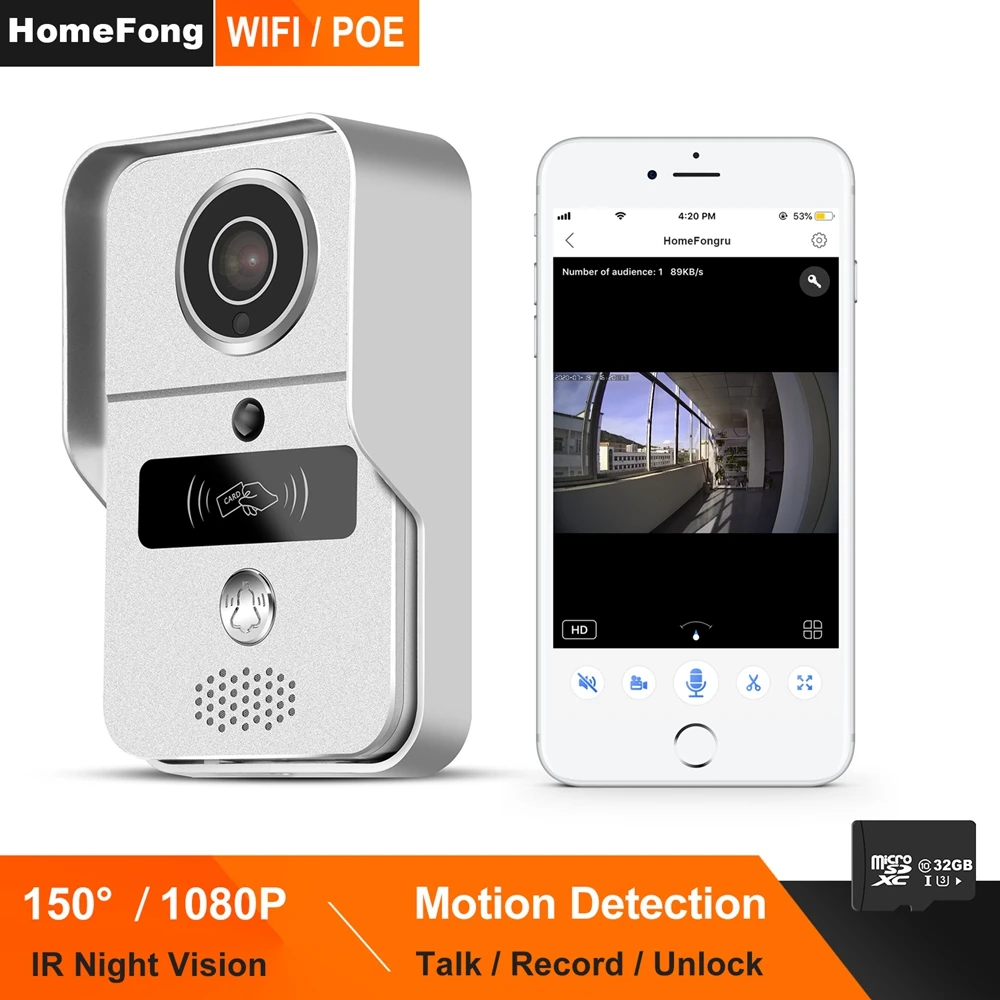 Дверной звонок HomeFong IP беспроводной HD 1080P с поддержкой домашнего Интерком|Дверной