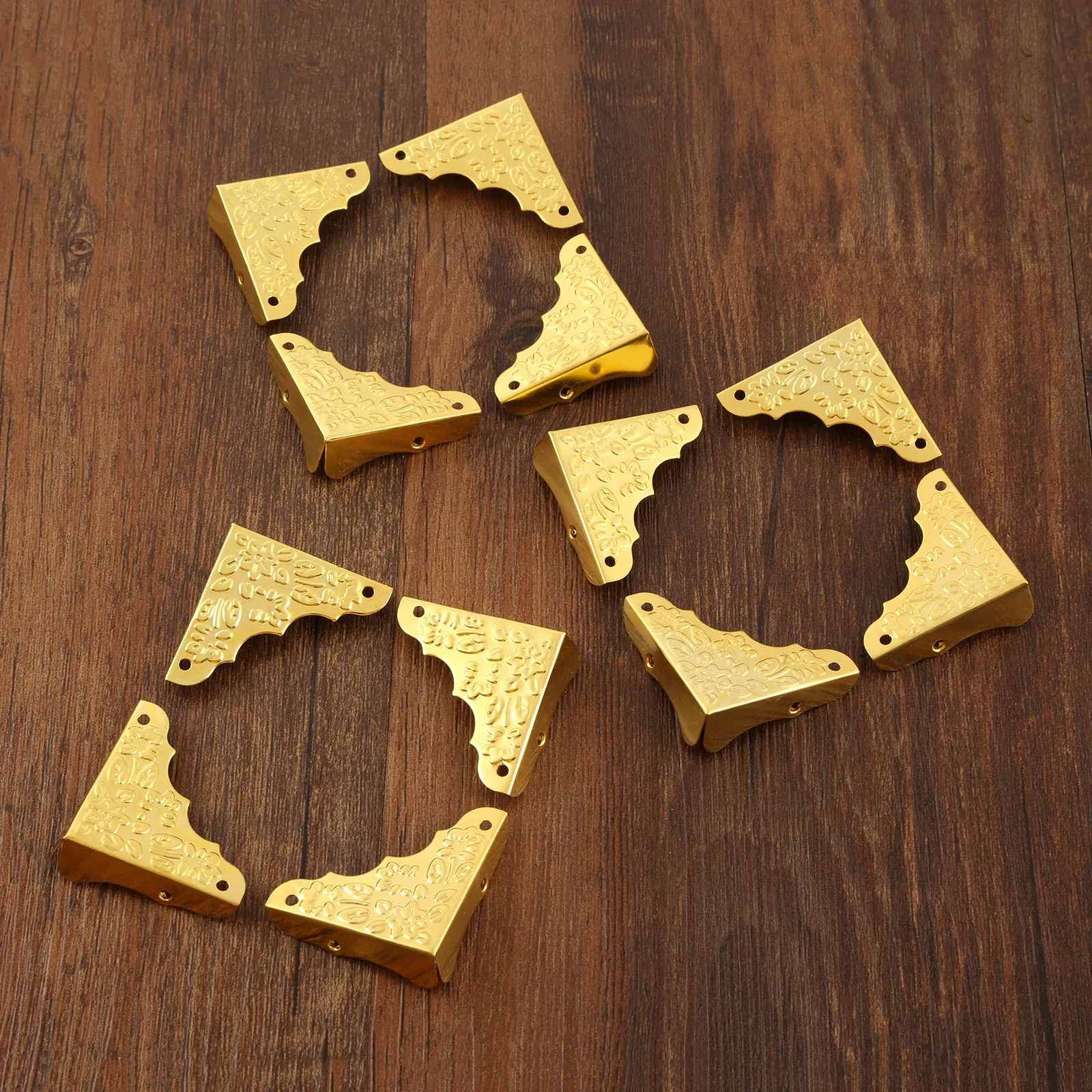 12 шт. золотые уголки железа протекторов + 48 винты с цветочным рисунком старый