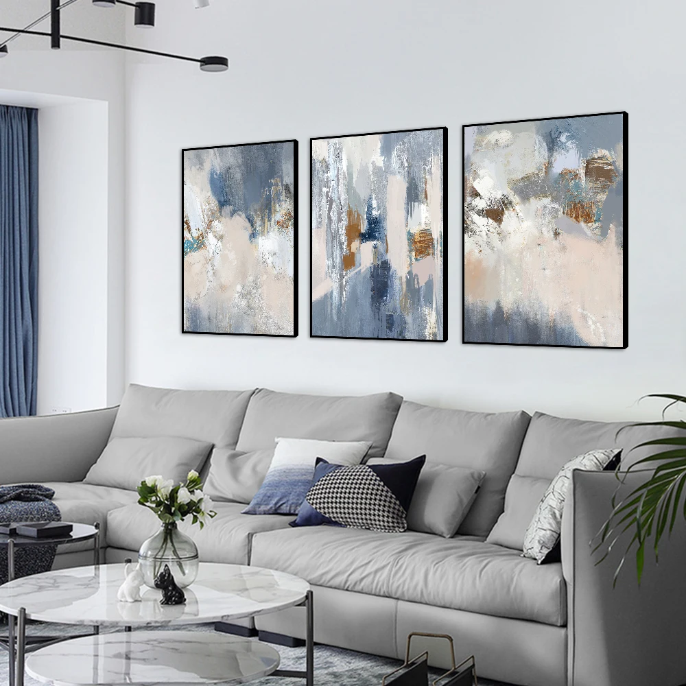 Скандинавская абстрактная синяя Золотая текстура настенная Картина на холсте