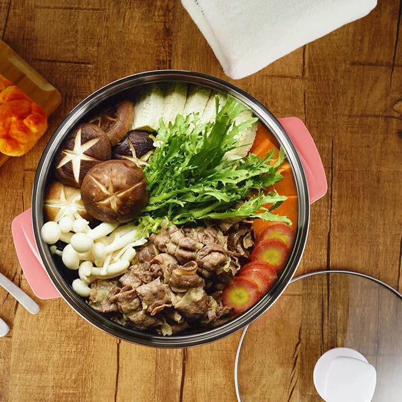 

Multifunctional electric cooker MINI heating pan Stainless Steel Hotpot noodles rice Steamer Steamed eggs Soup pot 2L EU US