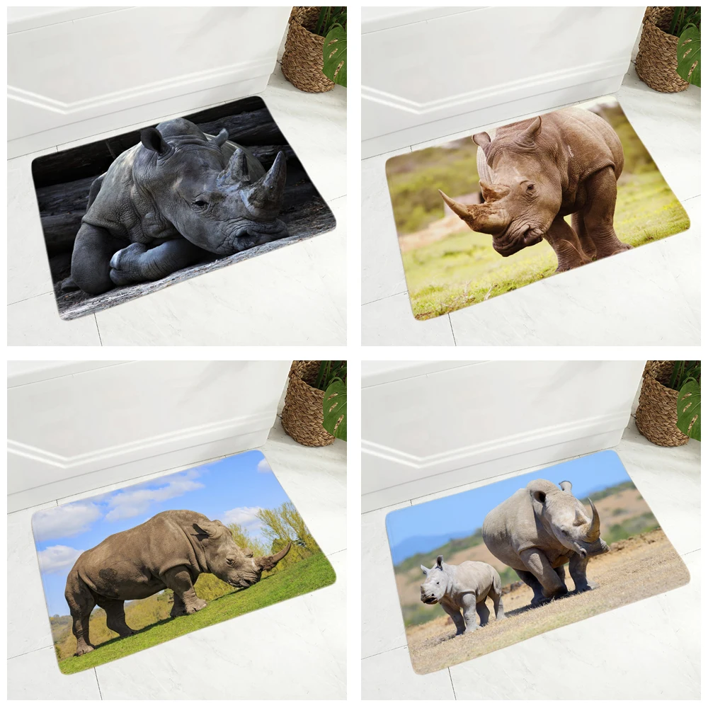 

Africa Wild Rhinoceros Doormat for Hallway Decor Animal Floor Door Mat Children Room Non-Slip Super Soft Flannel Rug 40x60cm