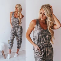 casual fashion loose womens camouflage jumpsuit strap dungarees harem pants overalls sleeveless