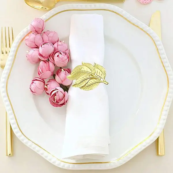 

10Pcs Napkin Holder Leaf Shape Napkin Ring Metal Wedding Party Gatherings Table Supplies Banquet Dinner Serviette Decor