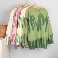 spring and autumn oversized pullover period the new easing show thin female tie dye knit female printed sweaters 2021 new