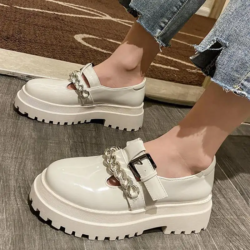 

Женская обувь 2021 г. Весенние туфли для отдыха на платформе лоферы с пряжкой на ремешке с круглым носком в британском стиле одна лодка туфли н...